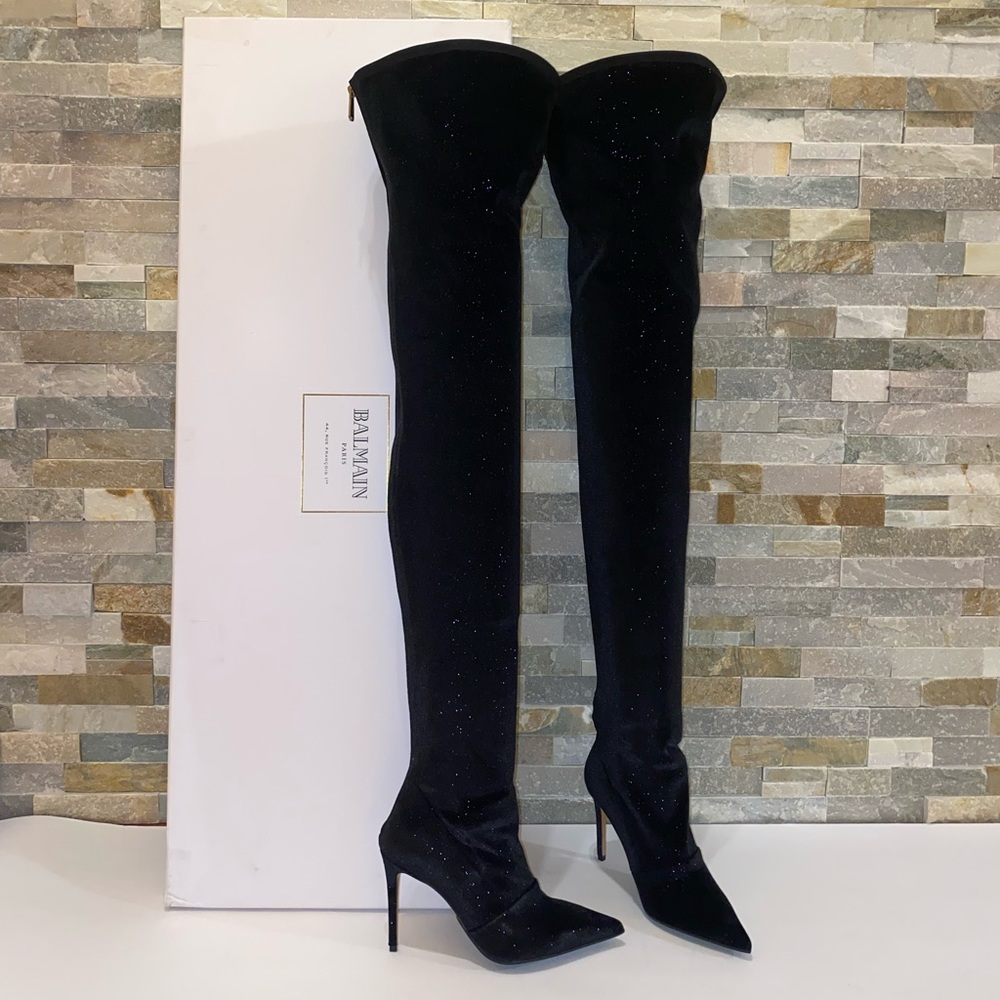 Balmain Amazone Glitter Over-The-Knee Boot